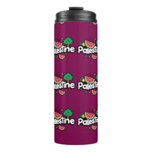 Cute Palestine word surrounded by watermelons tree Thermal Tumbler