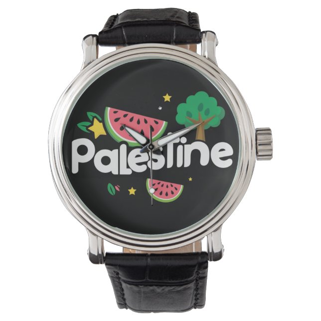 Cute Palestine word surrounded by watermelons tree Watch (Front)
