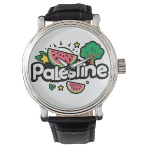 Cute Palestine word surrounded by watermelons tree Watch