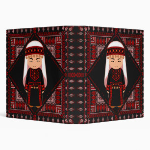 cute Palestinian girl Embroidery red tatreez   Binder