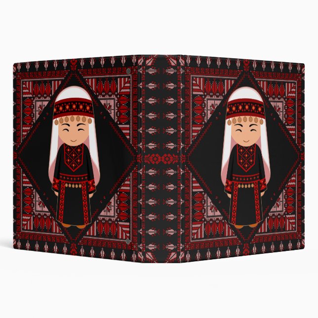 cute Palestinian girl Embroidery red tatreez   Binder (Background)