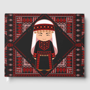 cute Palestinian girl Embroidery red tatreez Guest Book