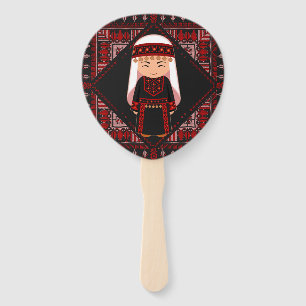 cute Palestinian girl Embroidery red tatreez   Hand Fan