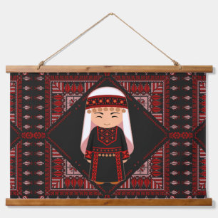 cute Palestinian girl Embroidery red tatreez   Hanging Tapestry