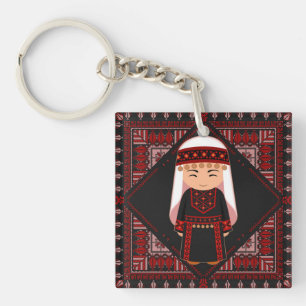 cute Palestinian girl Embroidery red tatreez   Keychain