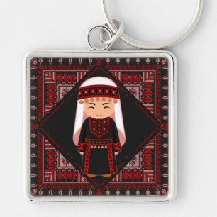 cute Palestinian girl Embroidery red tatreez   Keychain