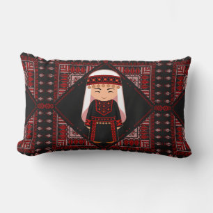 cute Palestinian girl Embroidery red tatreez   Lumbar Pillow