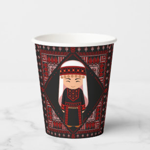 cute Palestinian girl Embroidery red tatreez   Paper Cups