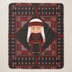 cute Palestinian girl Embroidery red tatreez Sherpa Blanket