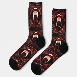 cute Palestinian girl Embroidery red tatreez   Socks