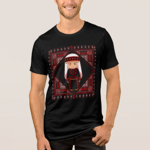 cute Palestinian girl Embroidery red tatreez   Tri-Blend Shirt