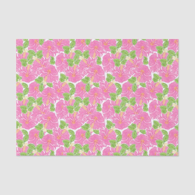 Cute Palm Beach Pink Hibiscus Flowers Tissue Paper (Front)