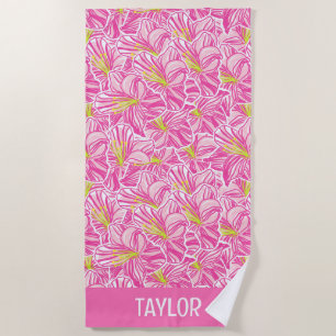 Cute Palm Beach Pink Hibiscus Flowers Towel