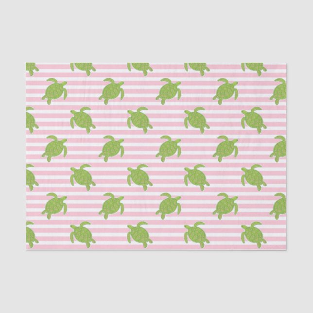 Cute Palm Beach Pink Stripes and Turtles Tissue Paper (Front)