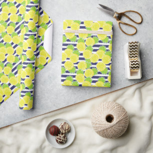 Cute Palm Beach Rugby Stripes and Lemons Wrapping Paper