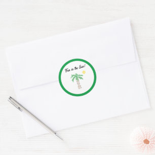 Cute Palm Tree and Beach Cartoon, Fun Sunny Island Classic Round Sticker