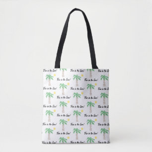 Cute Palm Tree and Beach Cartoon, Fun Sunny Island Tote Bag