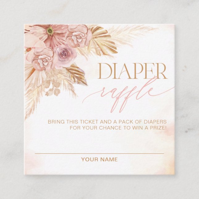 Cute Pampas Diaper Raffle Tickets Baby Shower Game Enclosure Card (Front)