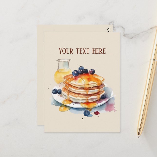 Cute pancake breakfast add text postcard (Front/Back In Situ)