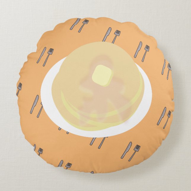 Cute Pancake Dripping Syrup Breakfast Round Pillow (Front)