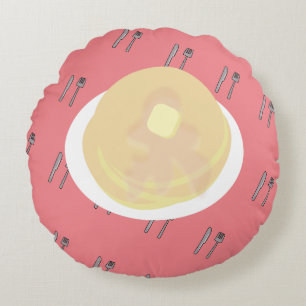 Cute Pancake Dripping Syrup Breakfast Round Pillow