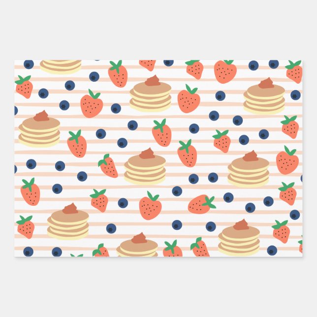 Cute Pancakes and Berries Wrapping Paper (Front)