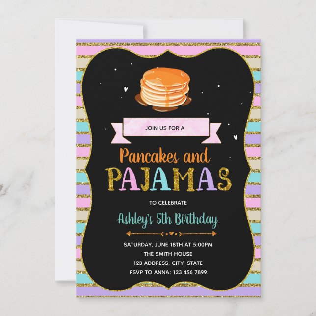 Cute pancakes and pjs party invitation (Front)