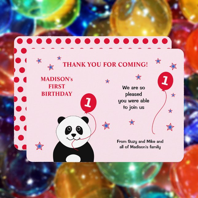 Cute panda 1er anniversaire carte de remerciements (Showing rounded corners option)