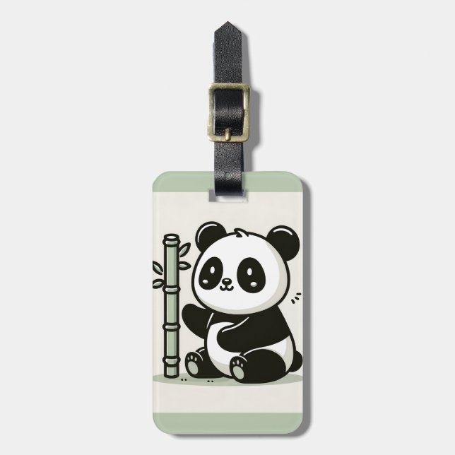 Cute Panda and Bamboo Art Luggage Tag (Front Vertical)