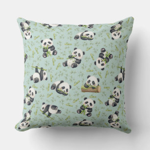 Cute Panda and Bamboo Seamless Pattern Throw Pillow