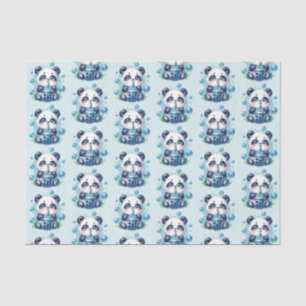 Cute Panda and Blue Boba Bubble Tea Tissue Paper
