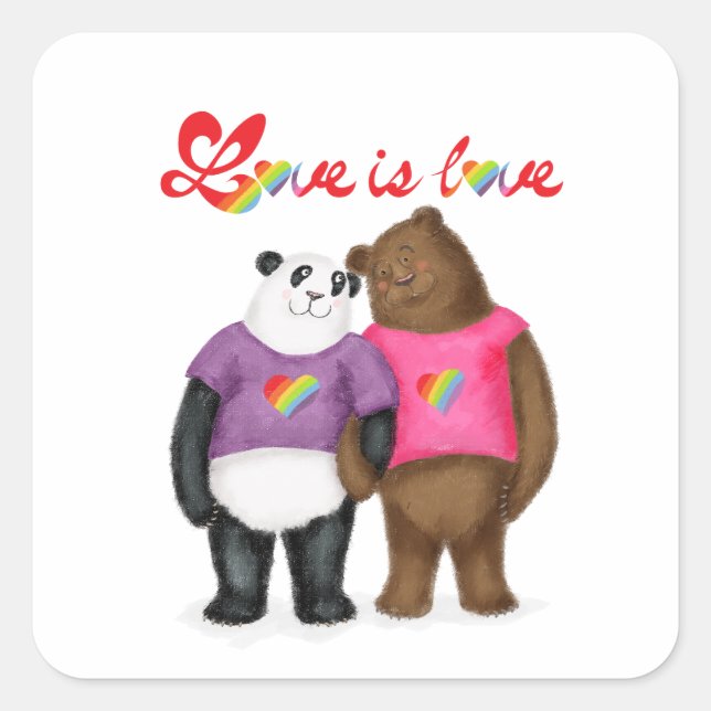 Cute panda and brown bear 'love is love' stickers (Front)