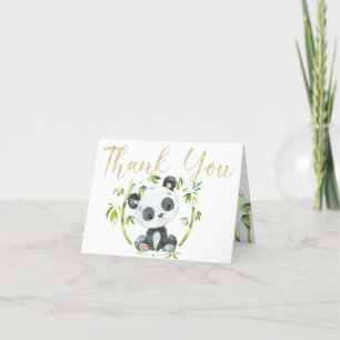 Cute Panda and Green Bamboo Baby Shower Thank You Card