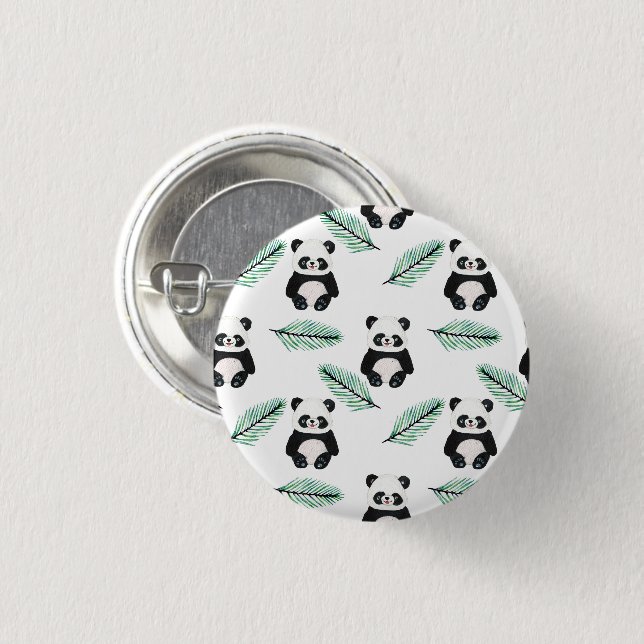 Cute panda and palm leaf pattern 1 inch round button (Front & Back)