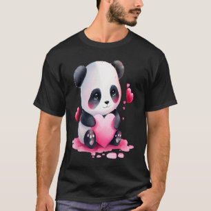 Cute Panda And Pink Heart Valentine's Day 2023 T-Shirt