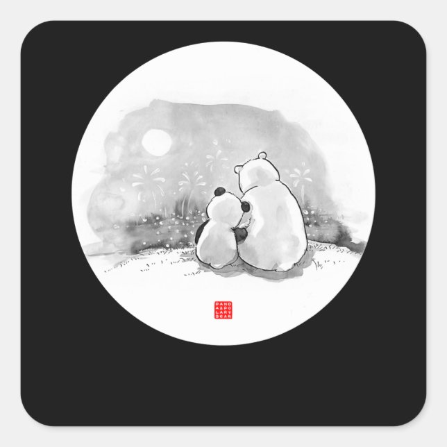 Cute Panda And Polar Bear Animal Lover Square Sticker (Front)