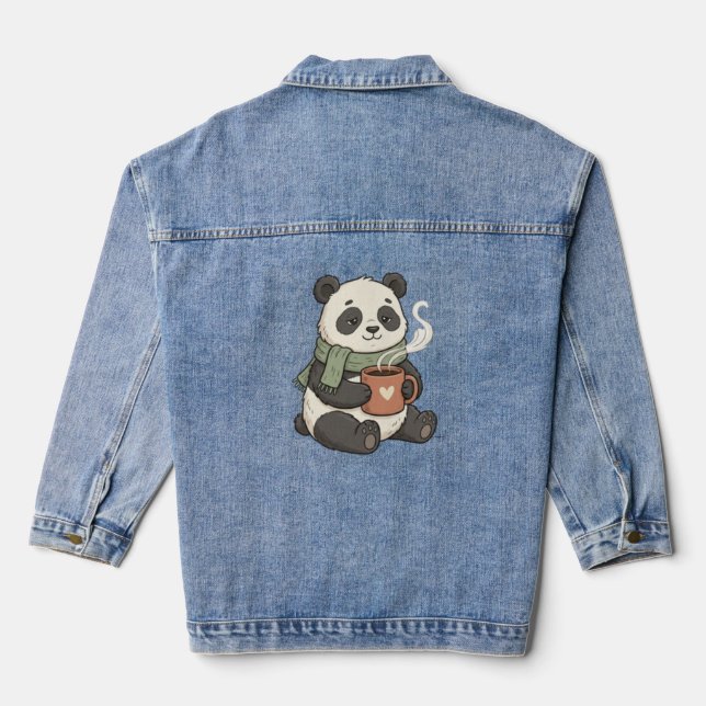 Cute Panda - Animal Cafe Illustration  Denim Jacket (Back)