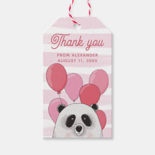 Cute panda animal. Pink kids birthday thank you Gift Tags