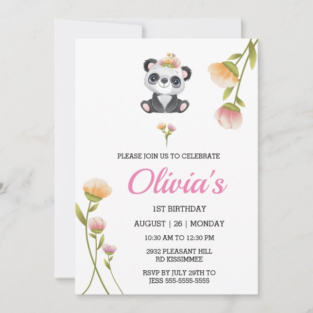 Cute Panda Anniversaire Invitation Pin Eau Couleur (Devant)
