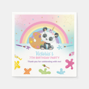 Cute Panda Art Craft Paint Party Rainbow Birthday Napkin