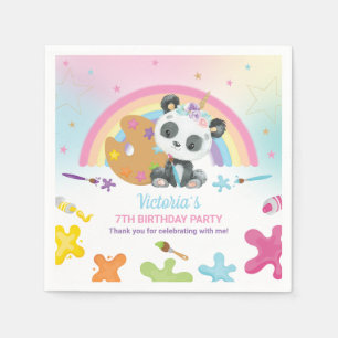 Cute Panda Art Craft Party Rainbow Birthday Napkin
