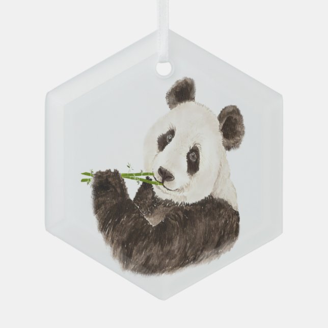 Cute Panda Asian Bear Animal Bamboo Glass Ornament (Front)