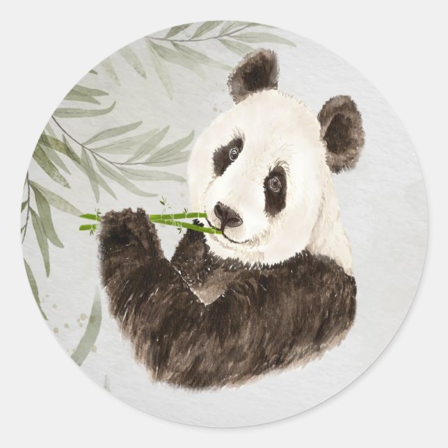 Cute Panda Asian Bear Animal Bamboo Wildlife  Classic Round Sticker (Front)
