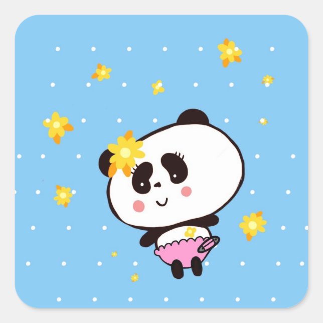 Cute Panda Baby customized Square Sticker (Front)