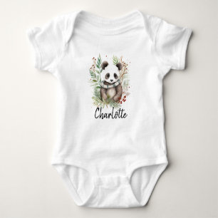 Cute Panda Baby Rustic Christmas botanicals Bodysuit