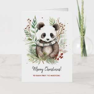 Cute Panda Baby Rustic Christmas botanicals Foil Greeting Card