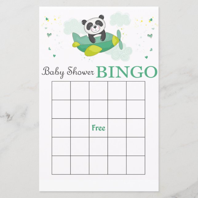 Cute Panda baby shower bingo card (Front)