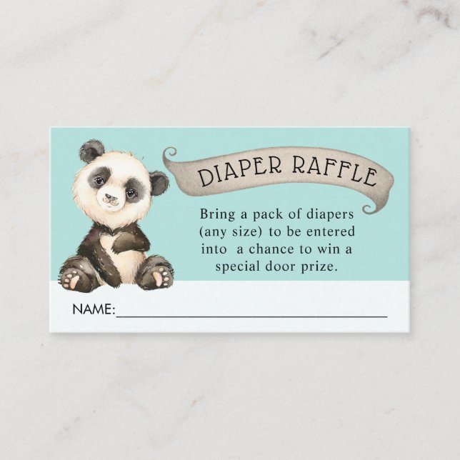 Cute Panda Baby Shower Diaper Raffle Enclosure Card (Front)