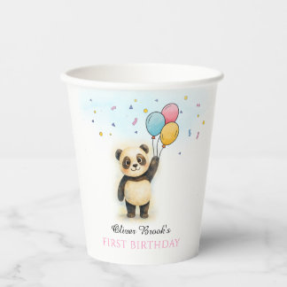 Cute Panda Balloon 1st Birthday Party Paper Cups
