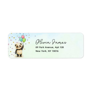 Cute Panda Balloon 1st Birthday Return Labels